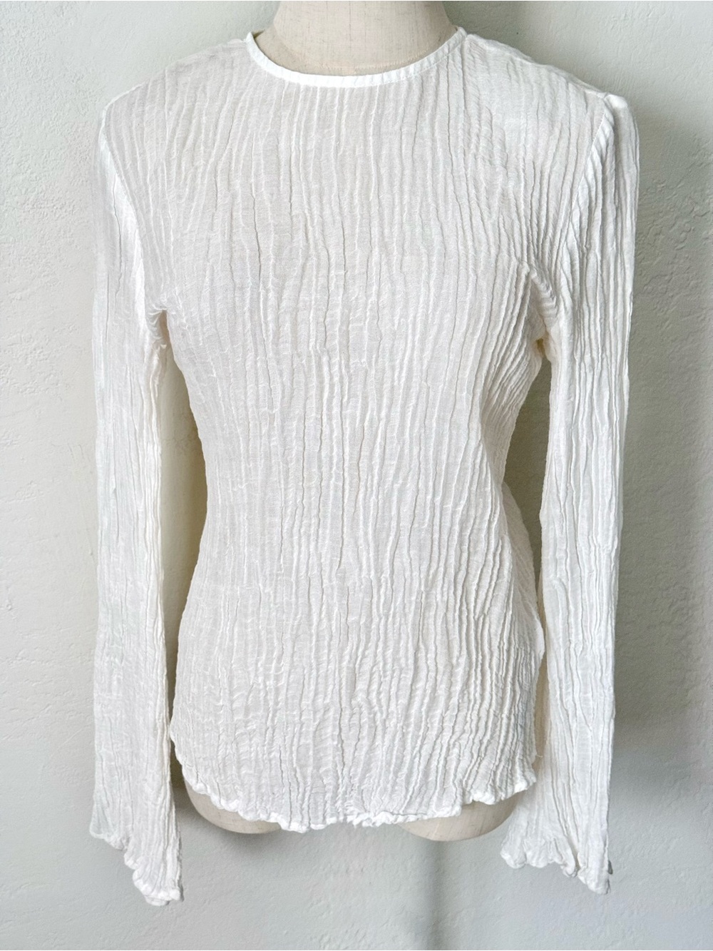 C/MEO Collective NWOT Linen White Crinkle Open Back Long Bell Sleeve Top M Boho